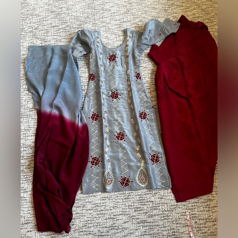 Grey and maroon Punjabi salwar suit